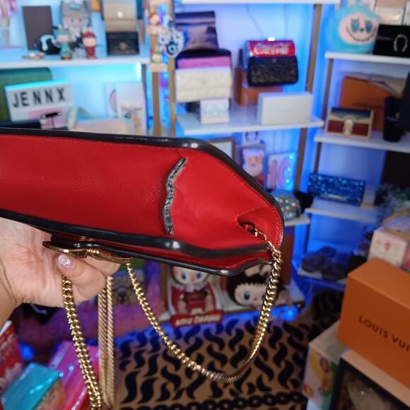 Gucci Red Leather Super Mini Sylvie Chain Crossbody 2 way Bag Gold Chain - Picture 8 of 14